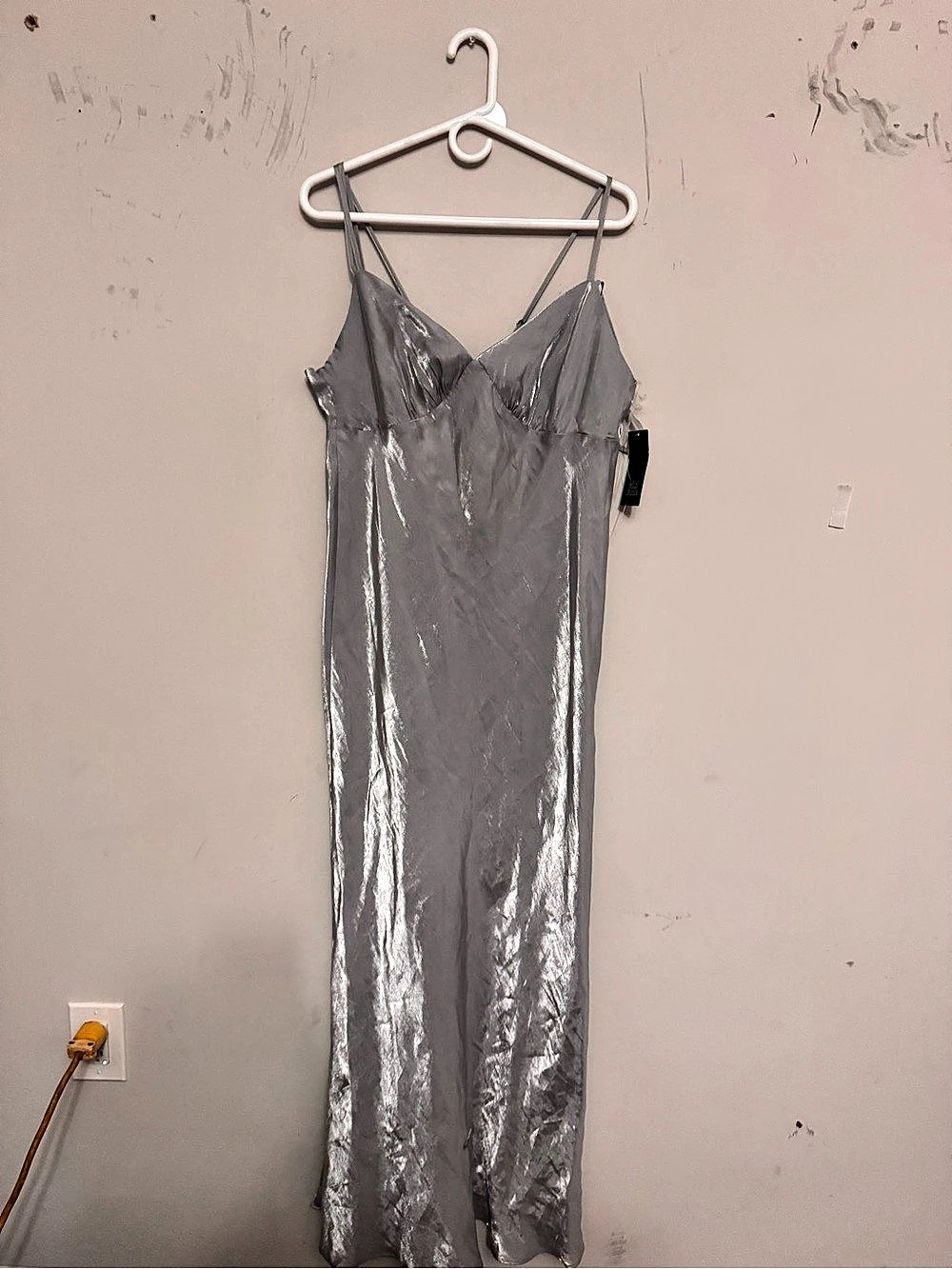 Metallic Slip Maxi Dress in Gray